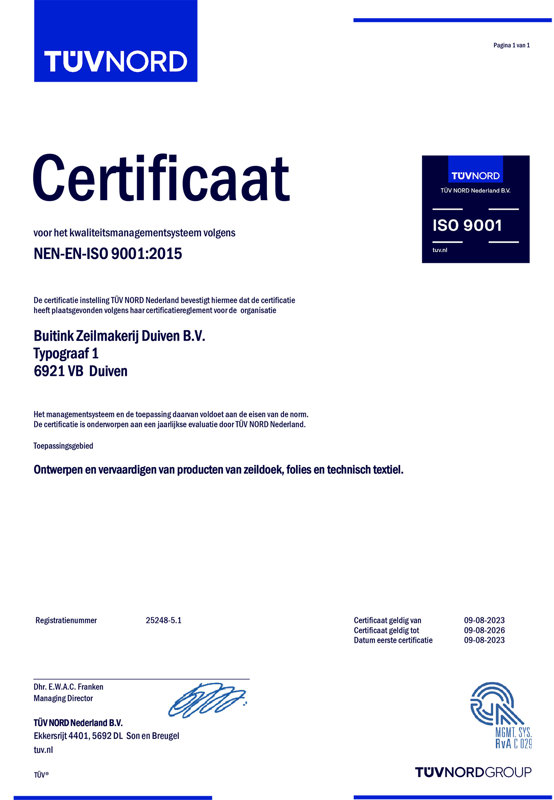 Buitink ISO 9001 zertifiziert